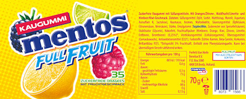 Kaugummi, Full Fruit, zuckerfrei (35 Stück) mentos