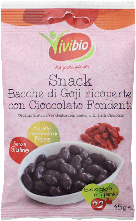 Snack bacche di goji ricoperte di cioccolato fondente Vivibio