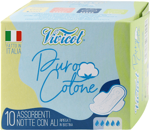 Assorbenti notte Puro Cotone con ali Vivicot