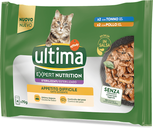 Cibo umido per gatti sterilizzati con tonno e pollo ultima
