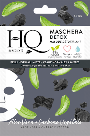 Maschera viso in tessuto detox con aloe vera e carbone vegetale HQ