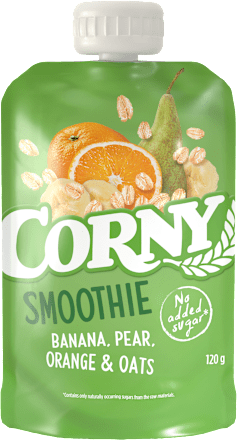 Smoothie banán, hruška, pomeranč a oves Corny
