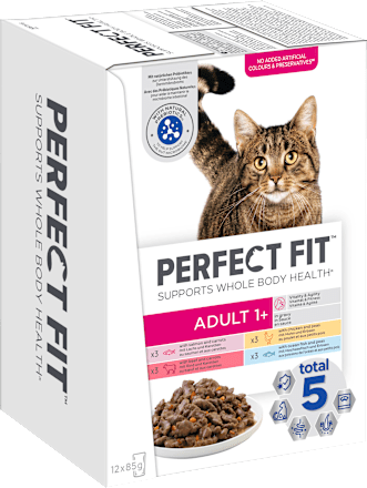 Nassfutter Katze mit Fisch, Huhn & Rind, Vitalität & Fitness, Multipack (12x85 g) PERFECT FIT
