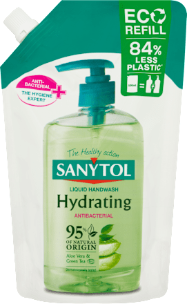 Dezinfekčné tekuté mydlo Aloe vera & zelený čaj – náhradná náplň SANYTOL