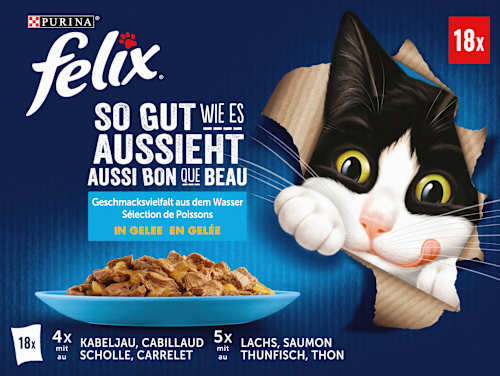 Nassfutter Katze Geschmacksvielfalt aus dem Wasser in Gelee Multipack (18x85 g) Felix