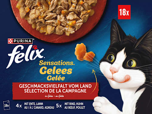 Nassfutter Katze Sensations Gelees Geschmacksvielfalt vom Land Multipack (18x85 g) Felix