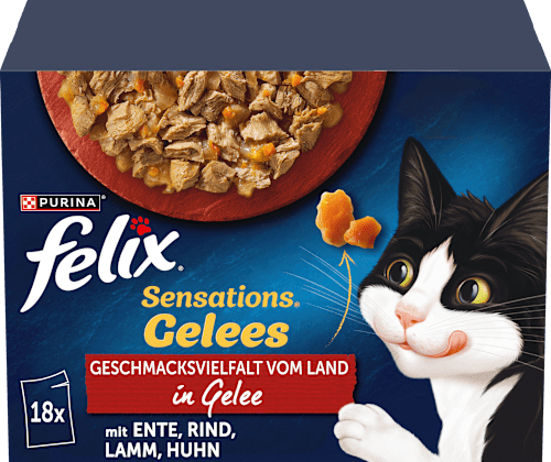 Nassfutter Katze Sensations Gelees Geschmacksvielfalt vom Land Multipack (18x85 g) Felix