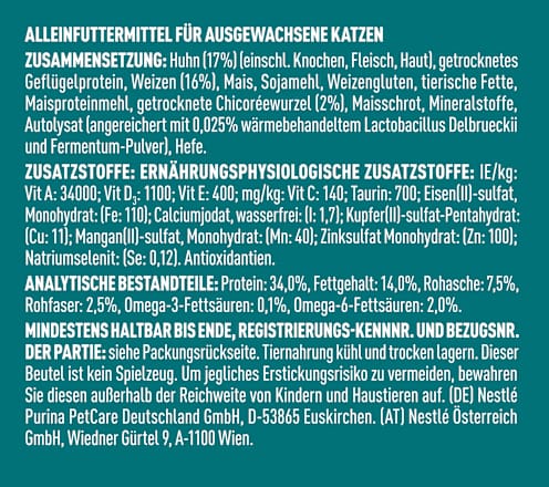 Trockenfutter Katze mit Huhn & Vollkorn Getreide, Adult  PURINA ONE