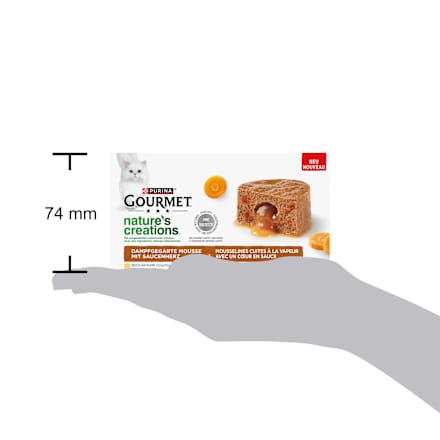Nassfutter Katze mit Huhn & Rind, nature's creations Mousse mit Saucenherz, Multipack (4x85 g) Purina Gourmet