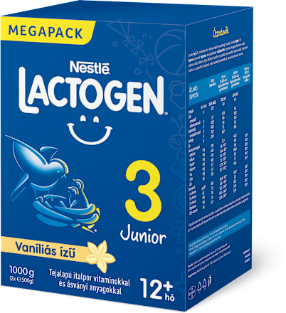 LACTOGEN 3 JUNIOR Vaníliás ízű Tejalapú italpor vitaminokkal és ásványi anyagokkal 12 hó+  Nestlé