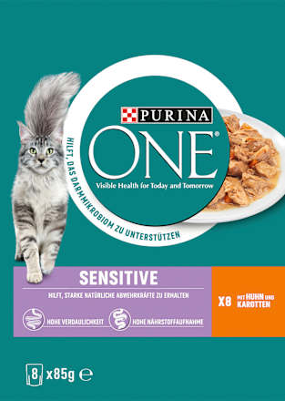 Nassfutter Katze Sensitive mit Huhn & Karotten, Multipack (8x85 g) PURINA ONE