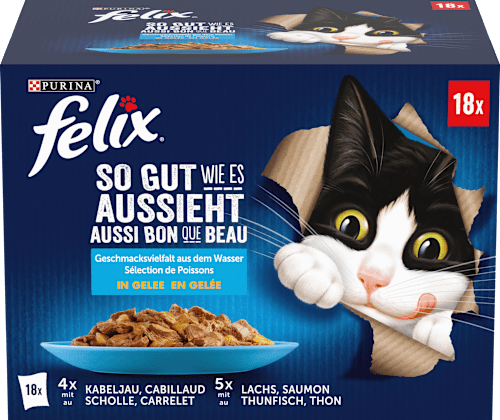 Nassfutter Katze Geschmacksvielfalt aus dem Wasser in Gelee Multipack (18x85 g) Felix