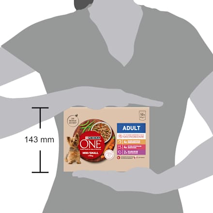 Nassfutter Hund mit Huhn, Rind, Truthahn & Lamm, Mini für kleine Rassen, Multipack (10x85 g) PURINA ONE
