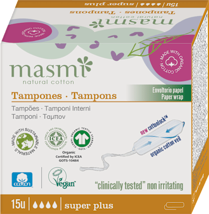 Tampony bawełniane organiczne bez aplikatora Super Plus masmi