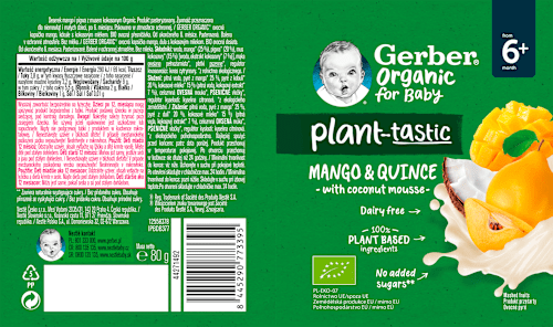 plant-tastic voćna kašica u vrećici – mango, dunja, kokosovo mlijeko, 6+ mjeseci Gerber Organic