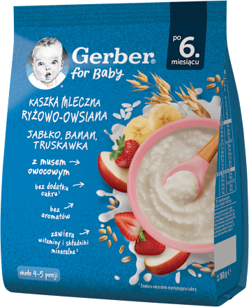 Kaszka mleczna ryżowo-owsiana jabłko, banan, truskawka, po 6. miesiącu Gerber
