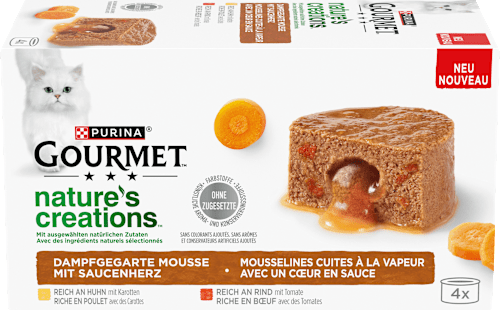 Nassfutter Katze nature's creations mit Saucenherz Purina Gourmet