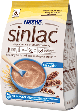 Bezglutenowy produkt zbożowy bez dodatku cukru po 6. miesiącu Sinlac Nestlé