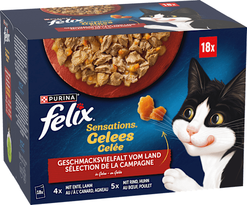 Nassfutter Katze Sensations Gelees Geschmacksvielfalt vom Land Multipack (18x85 g) Felix