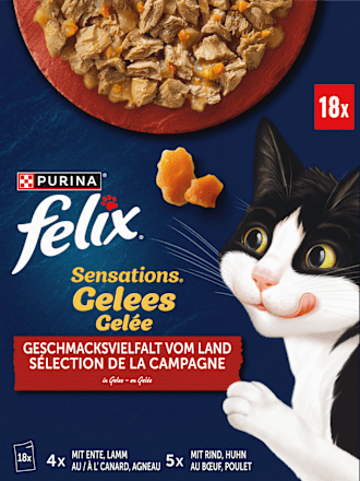Nassfutter Katze Sensations Gelees Geschmacksvielfalt vom Land Multipack (18x85 g) Felix