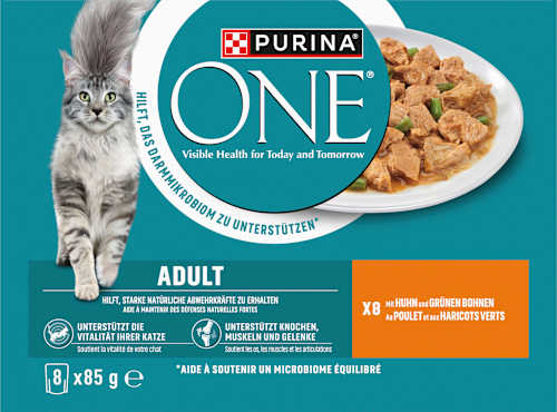 Nassfutter Katze Huhn mit grünen Bohnen, Multipack (8x85 g) PURINA ONE