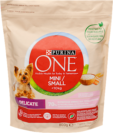 Száraz kutyaeledel Sensitive kistestű felnőtt kutyáknak, lazaccal és rizzsel PURINA ONE