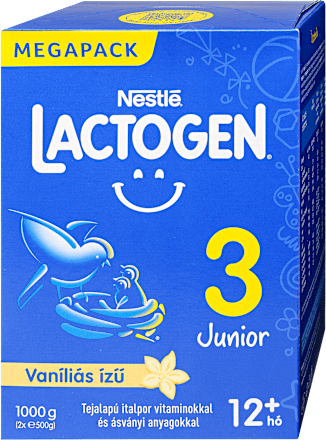 LACTOGEN 3 JUNIOR Vaníliás ízű Tejalapú italpor vitaminokkal és ásványi anyagokkal 12 hó+  Nestlé