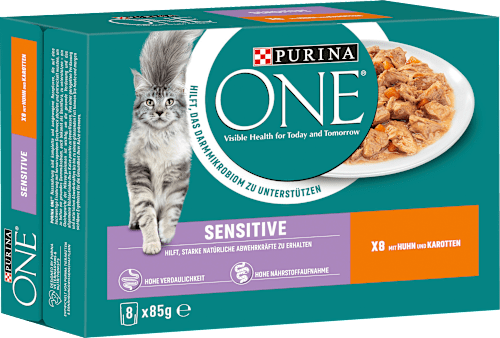 Nassfutter Katze Sensitive mit Huhn & Karotten, Multipack (8x85 g) PURINA ONE