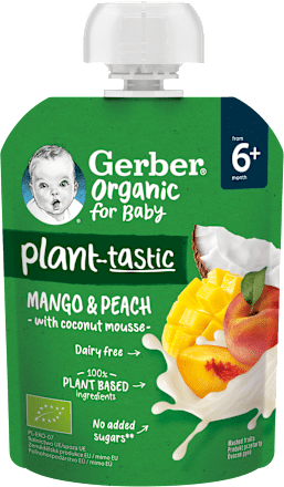 organic BIO příkrm v sáčku mango a broskev s kokosovým mlékem Gerber Organic