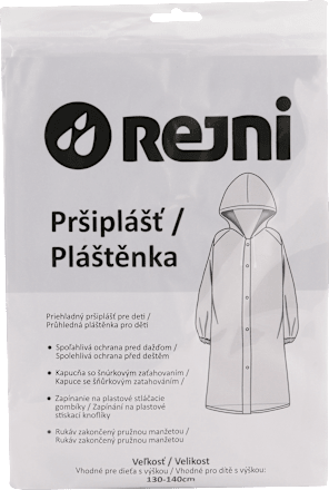 Priehľadný pršiplášť pre deti - s výškou 130-140 cm, biela REJNI