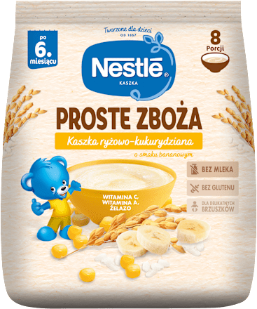 Kaszka ryżowo-kukurydziana o smaku bananowym, bezmleczna,  po 6 miesiącu Proste Zboża Nestlé