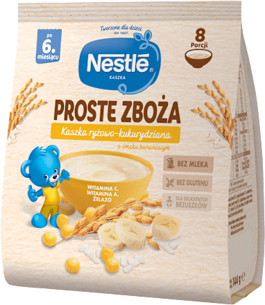 Kaszka ryżowo-kukurydziana o smaku bananowym, bezmleczna,  po 6 miesiącu Proste Zboża Nestlé
