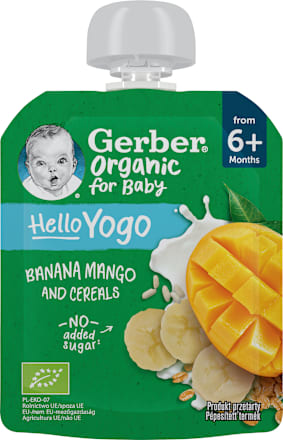 Bio gyümölcspüré banánnal, mangóval, fermentált tejkészítménnyel és gabonával 6 hónapos kortól Gerber Organic