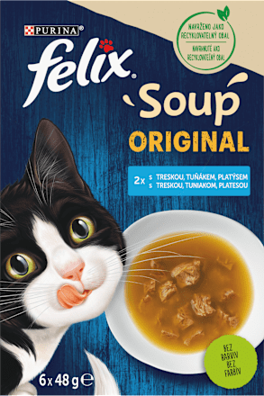 Soup Original pro kočky s treskou, platýsem, tuňákem 6x48 g Felix