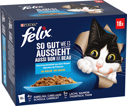 Nassfutter Katze Geschmacksvielfalt aus dem Wasser in Gelee Multipack (18x85 g) Felix