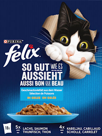 Nassfutter Katze Geschmacksvielfalt aus dem Wasser in Gelee Multipack (18x85 g) Felix