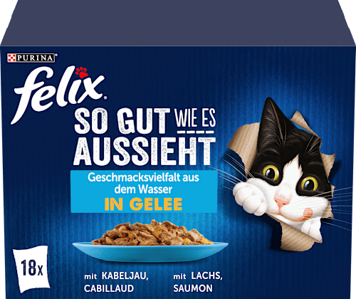 Nassfutter Katze Geschmacksvielfalt aus dem Wasser in Gelee Multipack (18x85 g) Felix