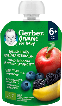 Kapsička jablko, banán, čučoriedka a černica Gerber Organic