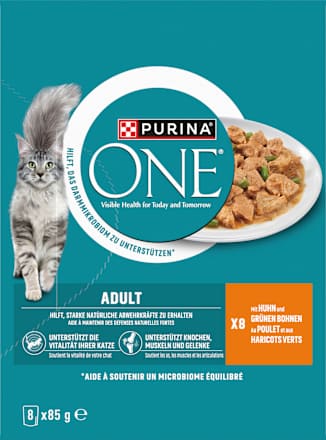 Nassfutter Katze Huhn mit grünen Bohnen, Multipack (8x85 g) PURINA ONE