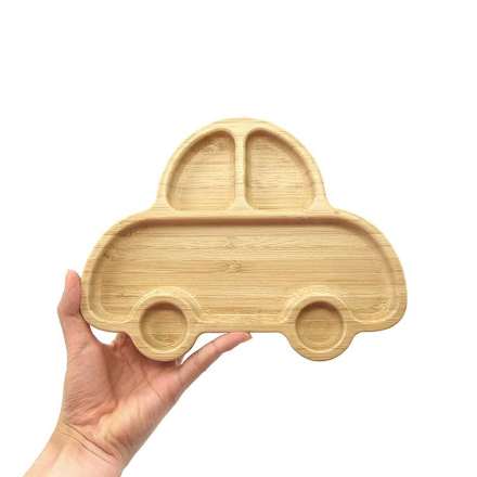 Bambusový tanier s prísavkou a lyžičkou - auto martons