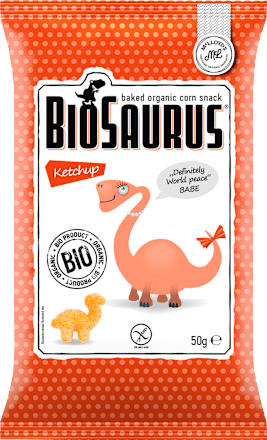 Kindersnack, gebackener Mais Ketchup BioSaurus