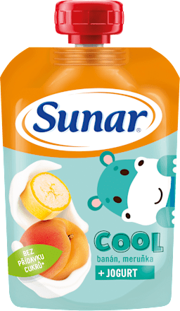 Cool ovocný příkrm v sáčku banán, meruňka a jogurt Sunar