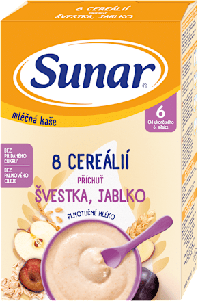 Mliečna kaša s 8 cereáliami slivka, jablko Sunar