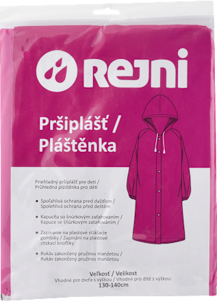 Priehľadný pršiplášť pre deti - s výškou 130-140 cm, magenta REJNI
