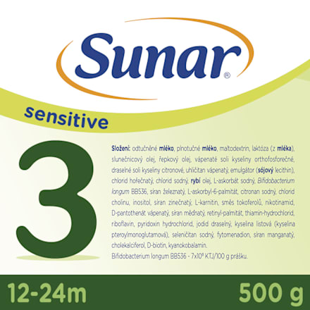 pokračovací mléčná kojenecká výživa 2 Sensitive 12m Sunar