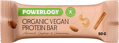 Vegánska proteínová tyčinka Organic s mandľami, kešu orieškami a škoricou Powerlogy