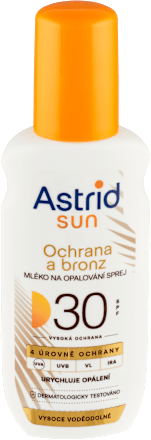 sun mléko ve spreji Ochrana a Bronz SPF30 Astrid