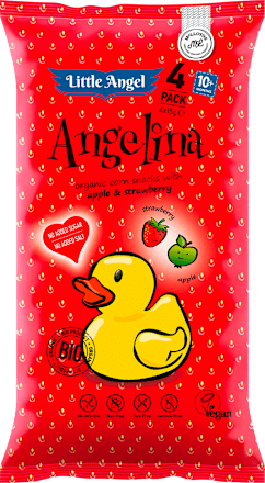 Angelina bio kukuřičný snack s příchutí jahody a jablka 4x15 g Little Angel