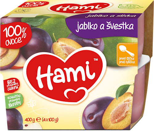 Ovocný príkrm 100% ovocie, slivka a jablko Hami