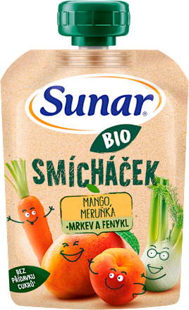 BIO ovocná kapsička Smícháček mango, mrkva, marhuľa a fenikel Sunar